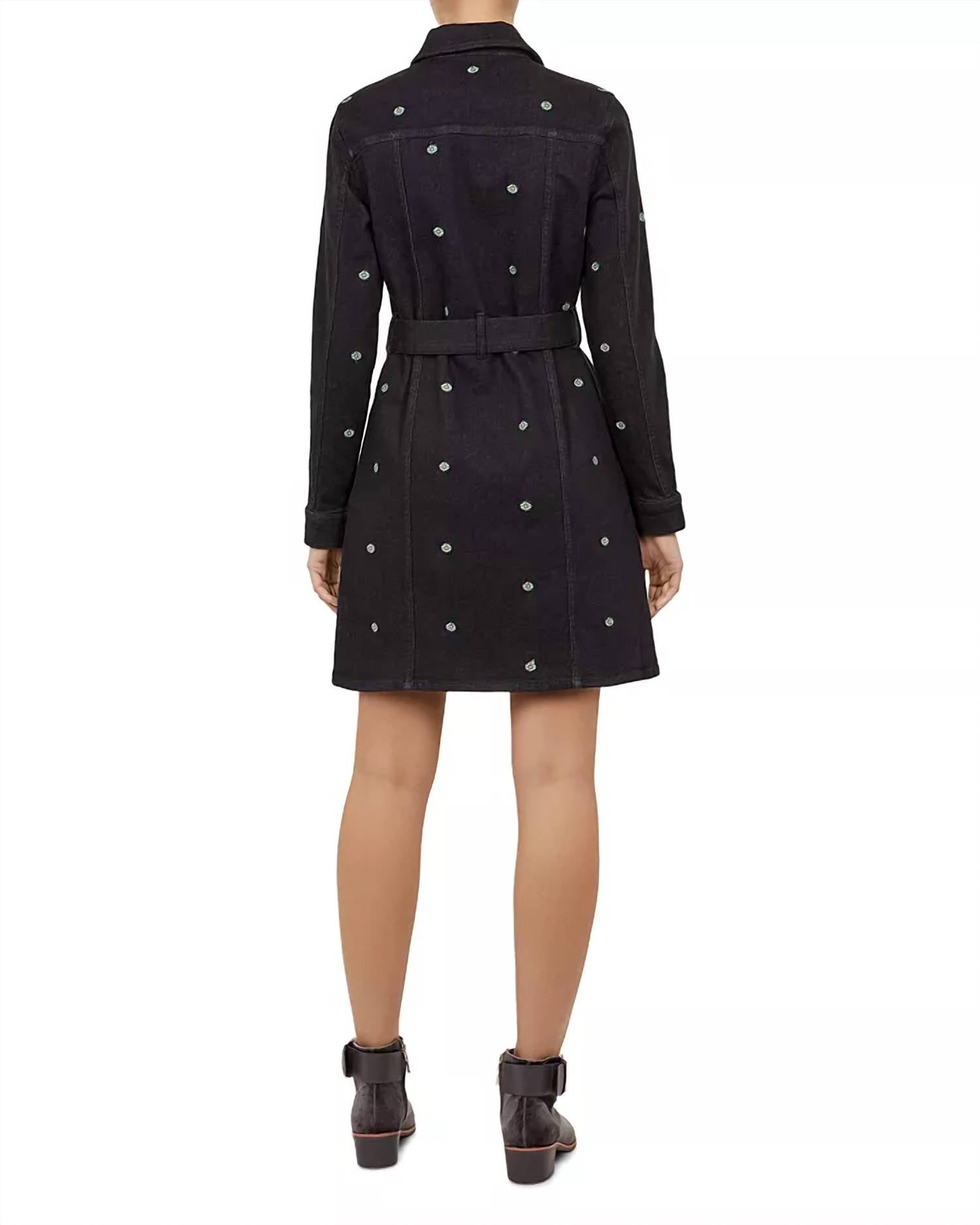TED BAKER Embroidered Denim Dress in mid wash - women's dress - detail view
