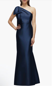 Alfred Sung - Bow One-shoulder Satin Twill Mermaid Gown