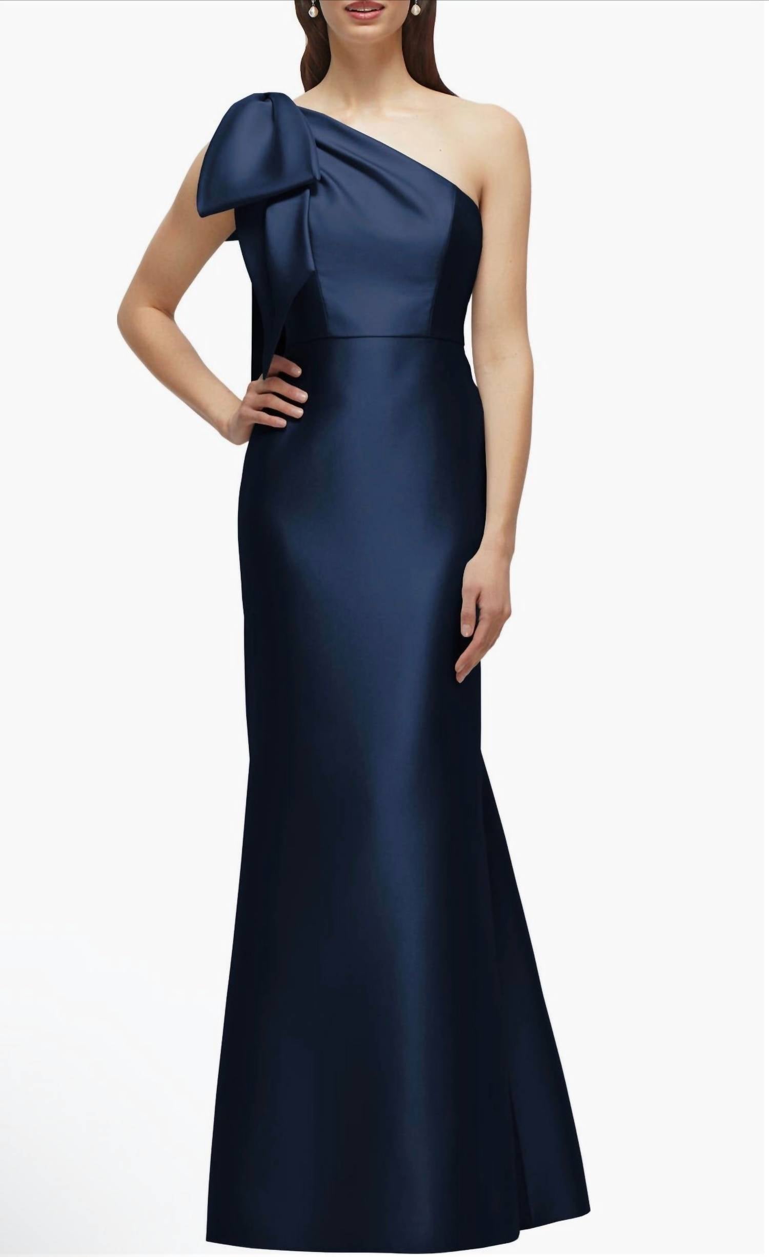 Alfred Sung - Bow One-shoulder Satin Twill Mermaid Gown