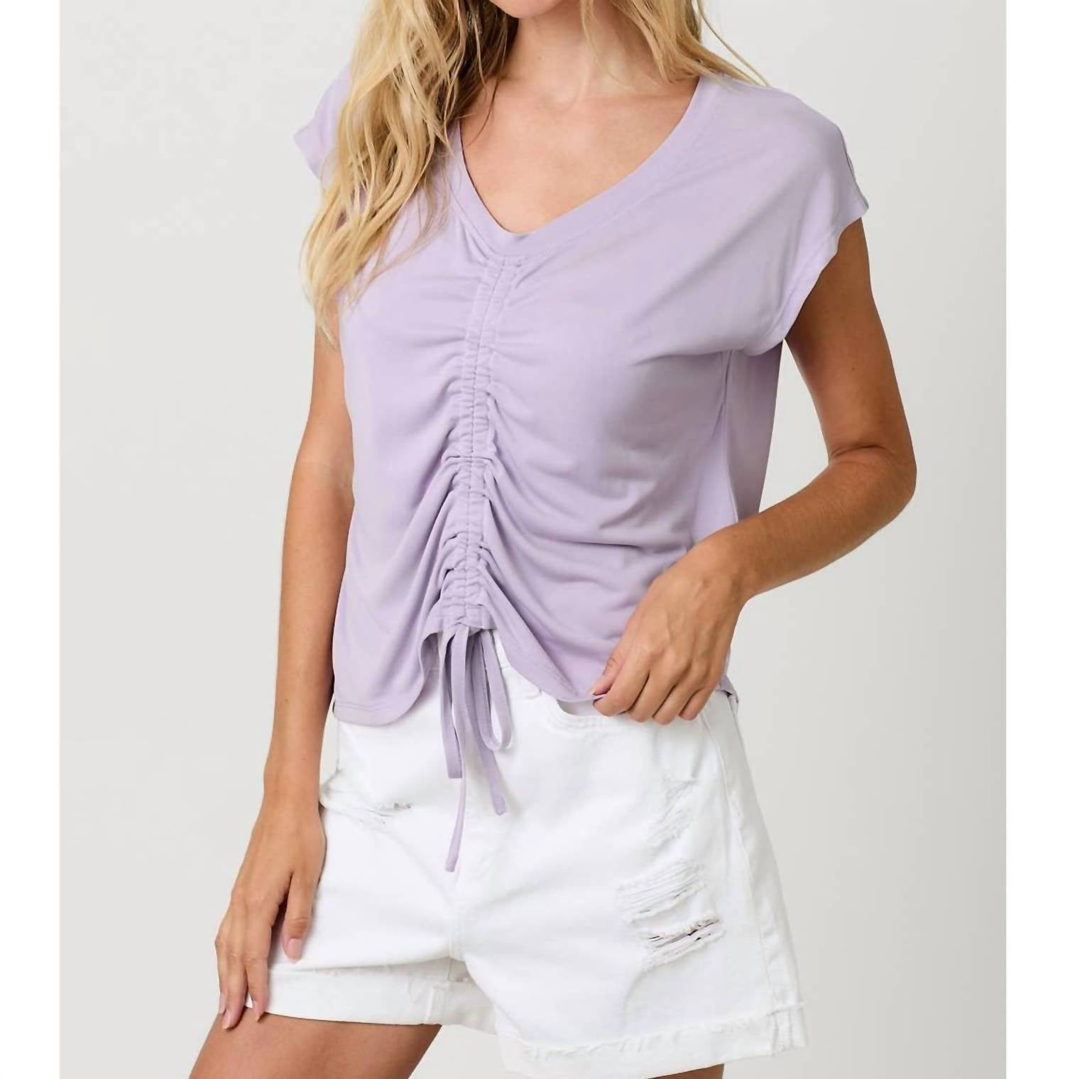 Mystree - Front Ruche Modal Cap Sleeves Top