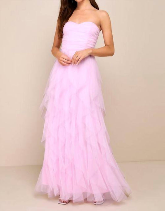 Lulus - Women's Delightful Beauty Strapless Ruched Ruffled Maxi Dress