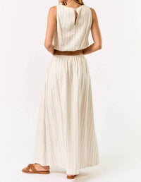 Lalavon - Stripe Cropped Bubble Top & Maxi Skirt Set