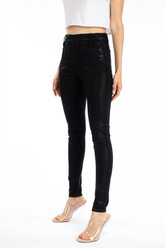 Kancan - High Rise Faux Leather Button Jean