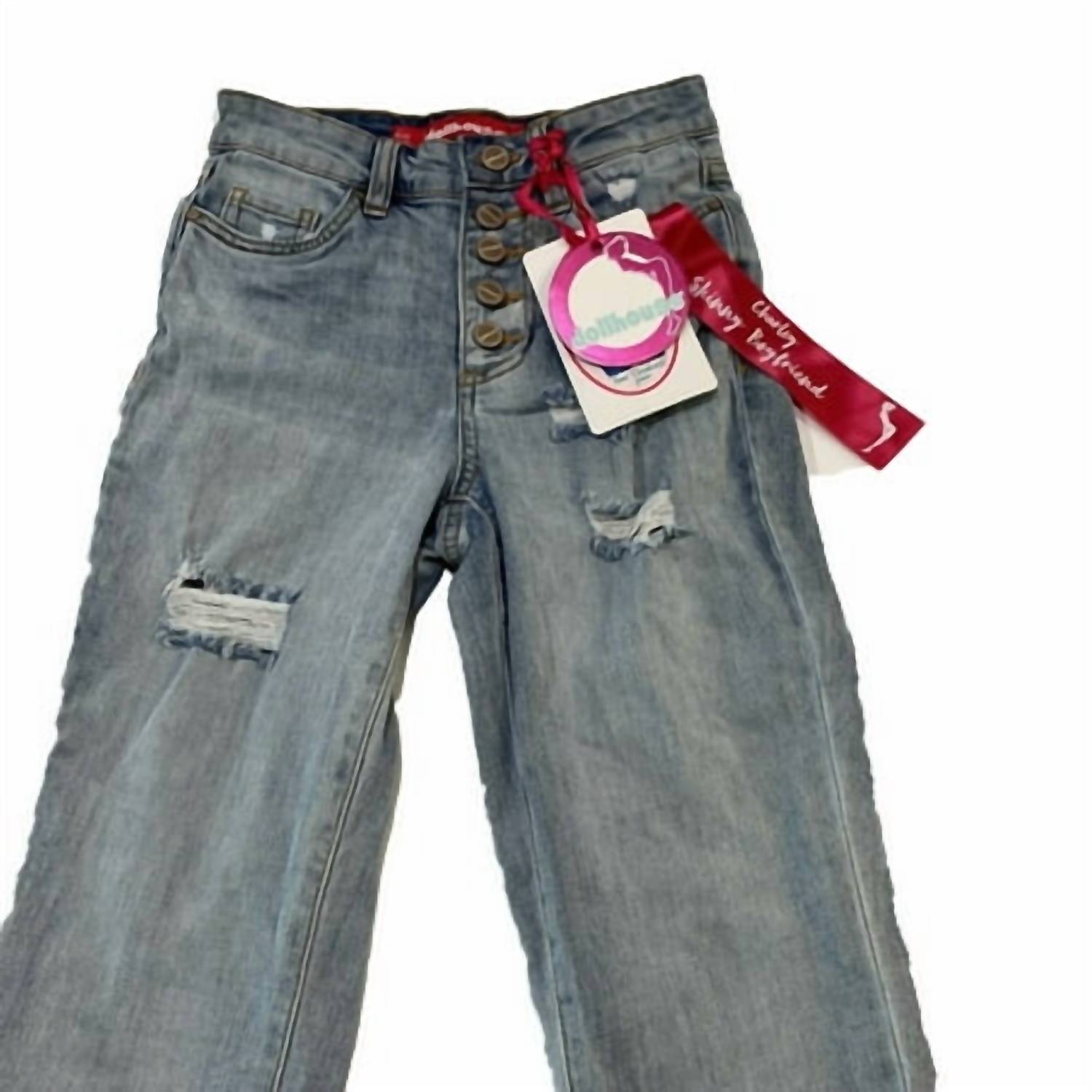 Dollhouse - Women's Roll-cuff Button-fly Distressed Boyfriend Jeans