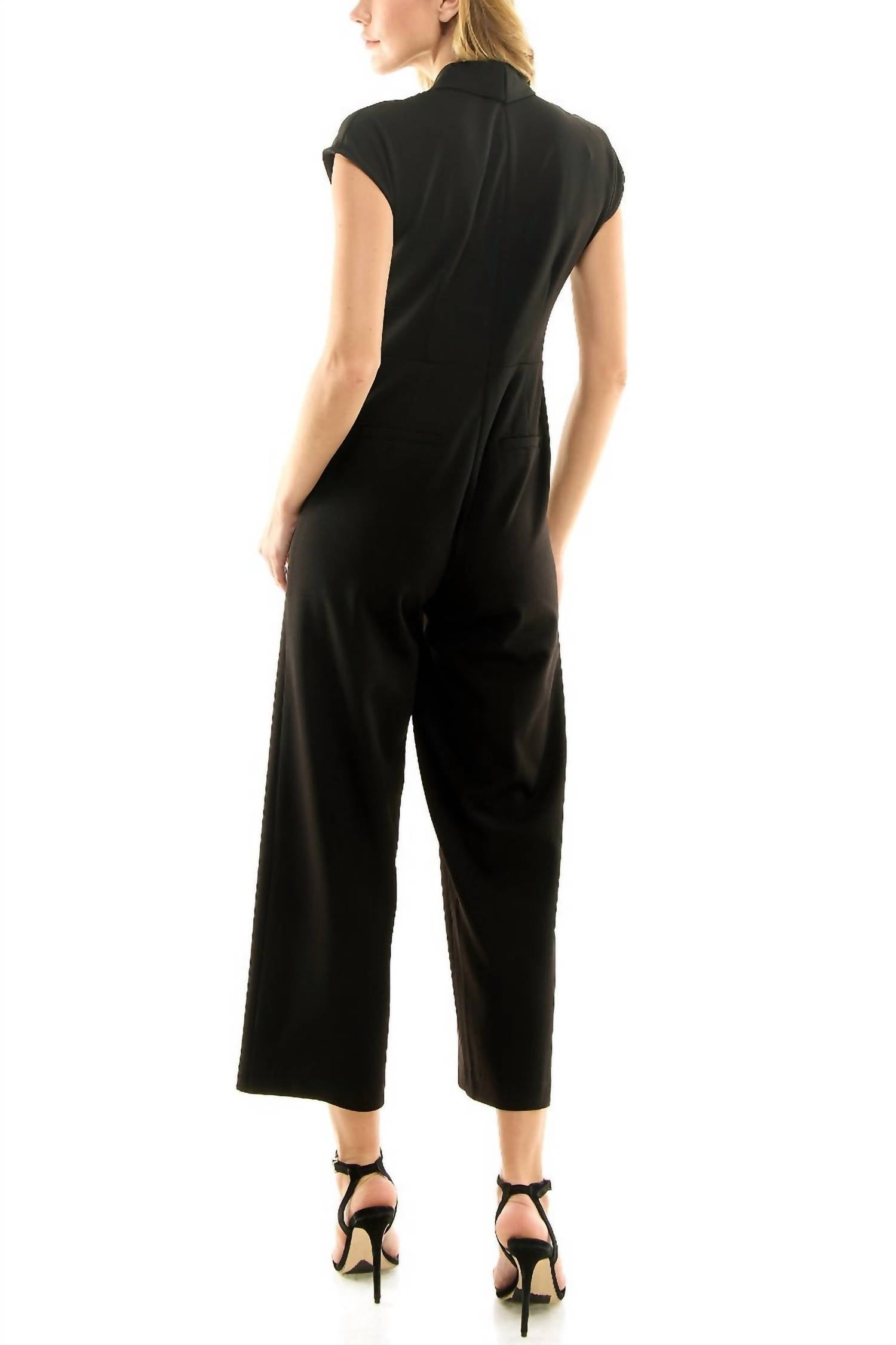 Nicole Miller - Women's Gathered Front Solid Scuba Jumpsuit