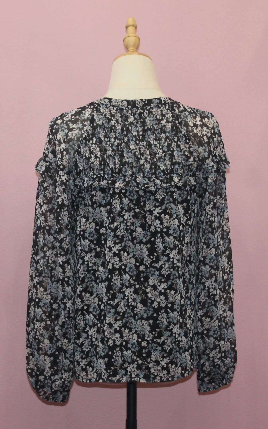 GREYLIN Women's Justin Chiffon Blouse in black blue - women's blouse - detail view