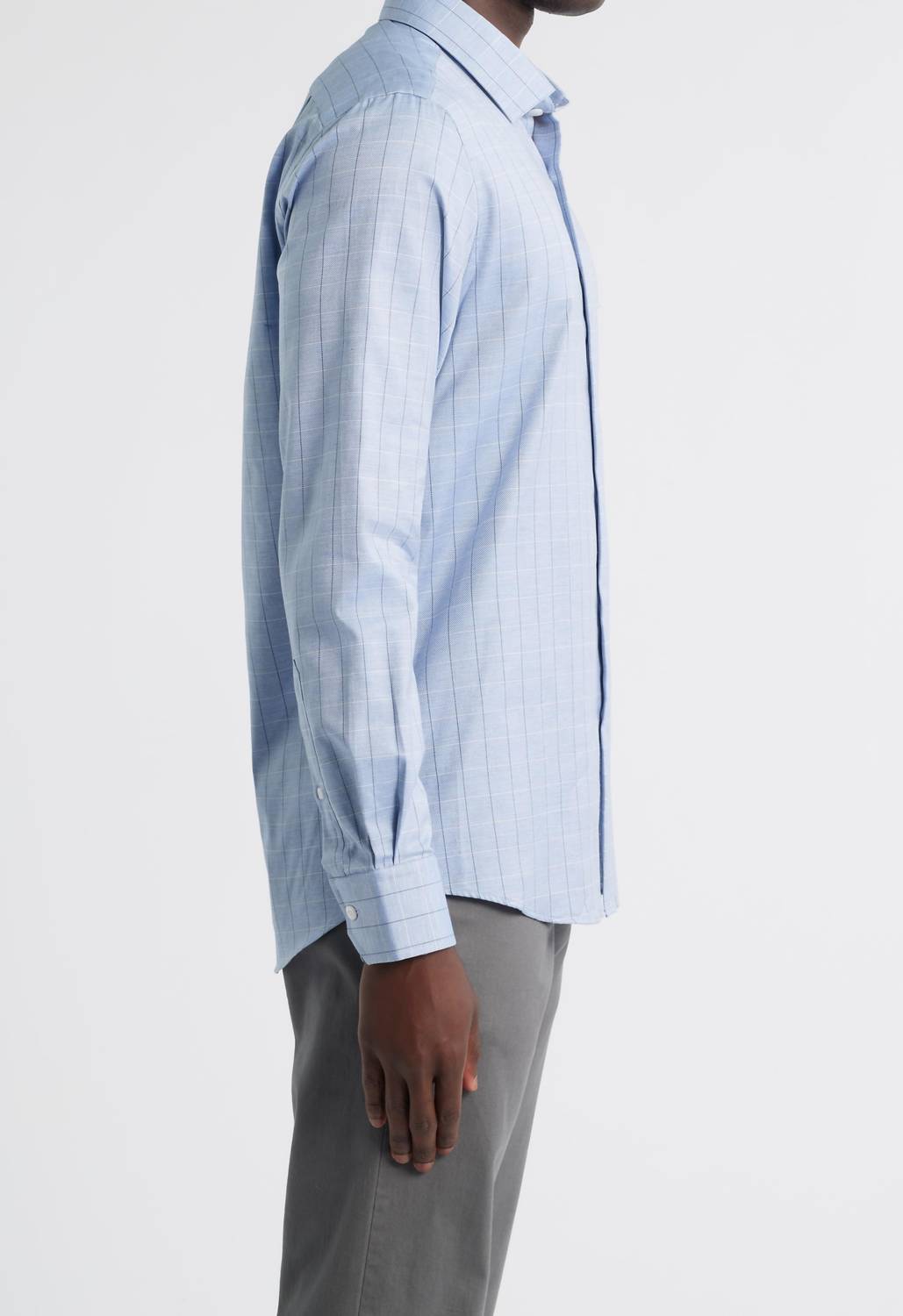 Scott Barber Melange Dobby Pane Long Sleeve Shirt in blue - men's shirt - detail view
