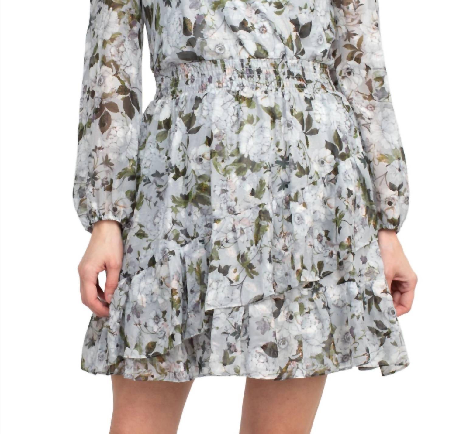 Laundry By Shelli Segal - V-neck Elastic Waist Tiered Hem Floral Chiffon Dress