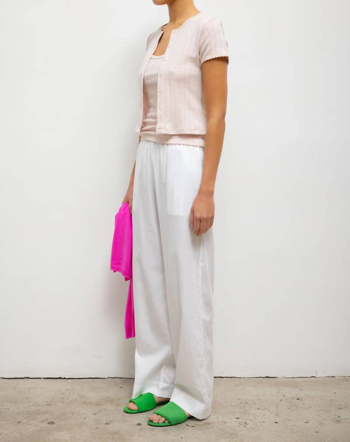 Leset - Pointelle Short Sleeve Cardigan