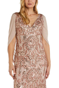 R&M Richards - Sheer Wrap Drape Cape Sequin Dress