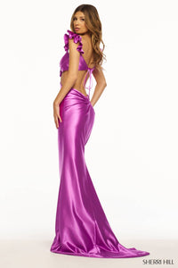 Sherri Hill Flutter Sleeve Cutout Mermaid Fitted Gown in purple - women's dress - alternate view