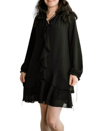 THML Long Sleeve Flutter Dress in black - women's dress
