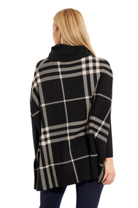 Joseph Ribkoff Plaid Turtleneck Tunic Top With Pockets in black oatmeal one - women's shirt - alternate view