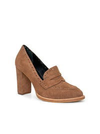 L'Agence Women's Bea Penny Loafer Pumps in sand suede - women's heels