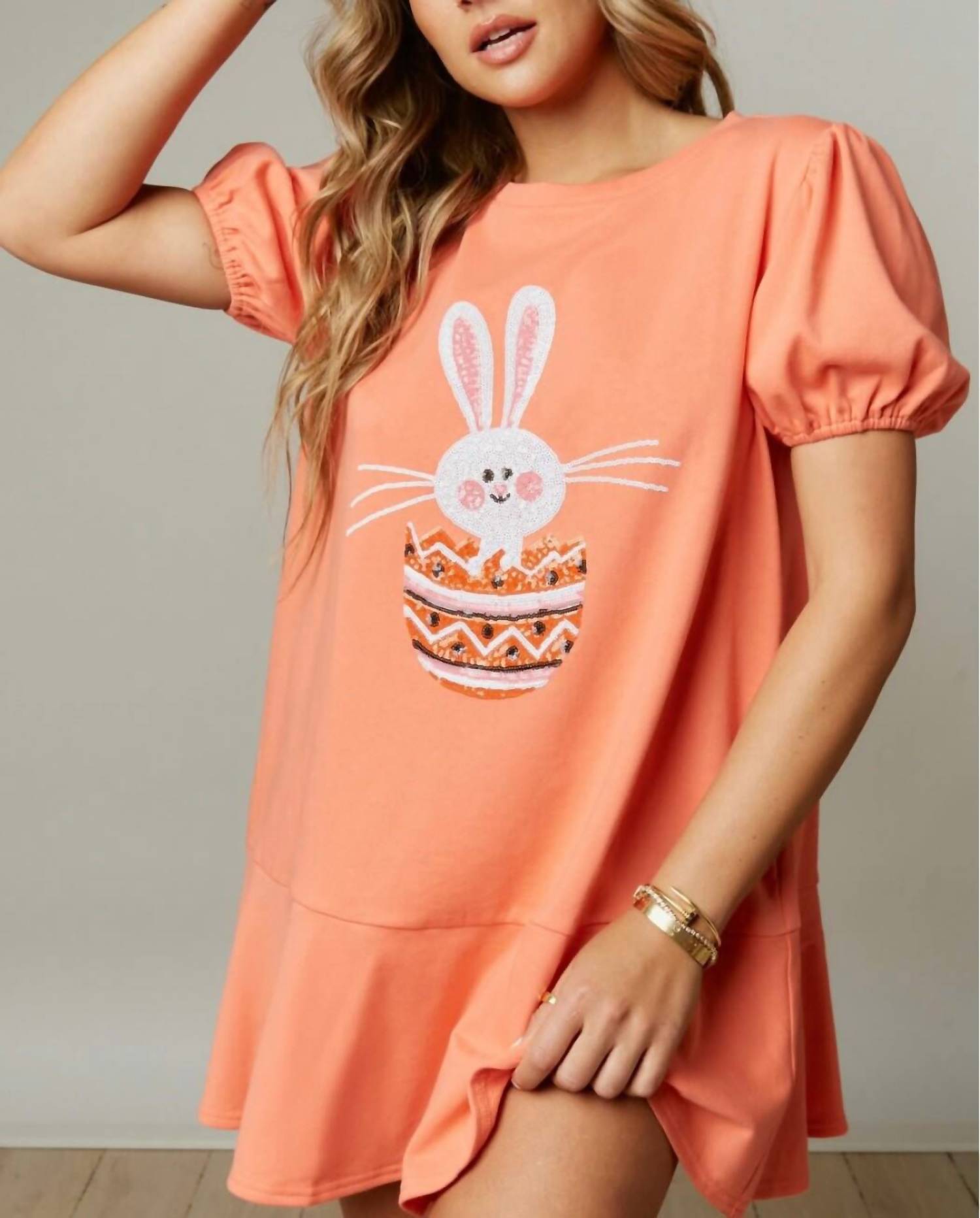 Peach Love - Bunny Short Sleeve Mini Dress