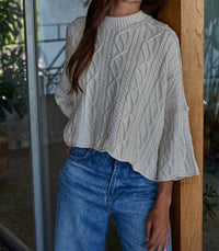 By Together Cable Knit Crew Neck Sweater in natural - women's sweater - alternate view