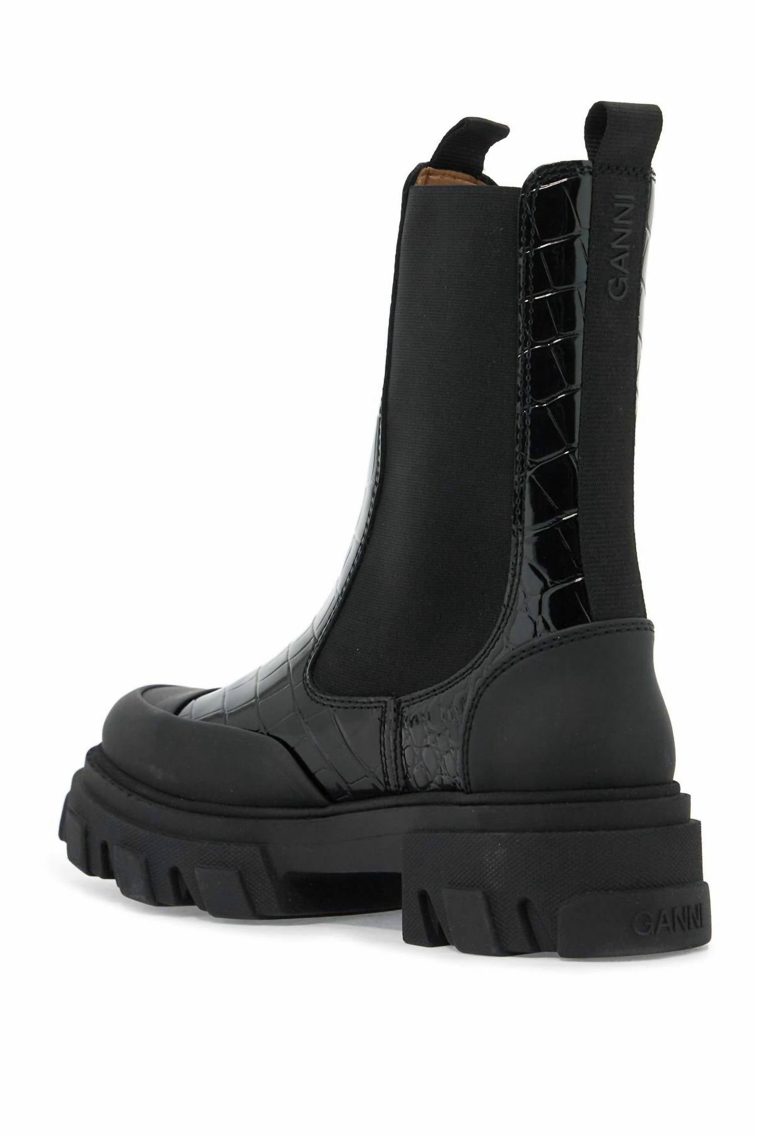 Ganni - Women's Cleated Mid Chelsea Naplack Croco Boots