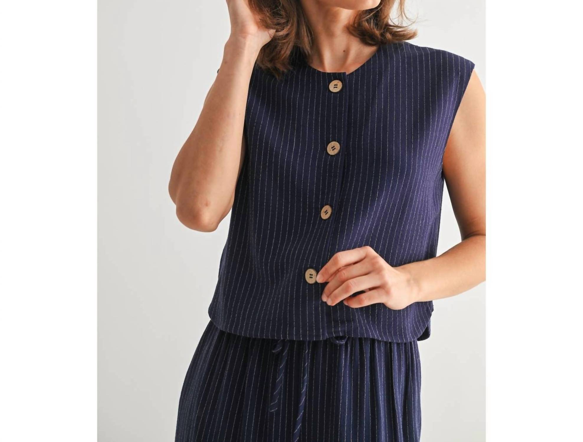 Fun 2 Fun - Ellison Striped Sleeveless Button Down Vest