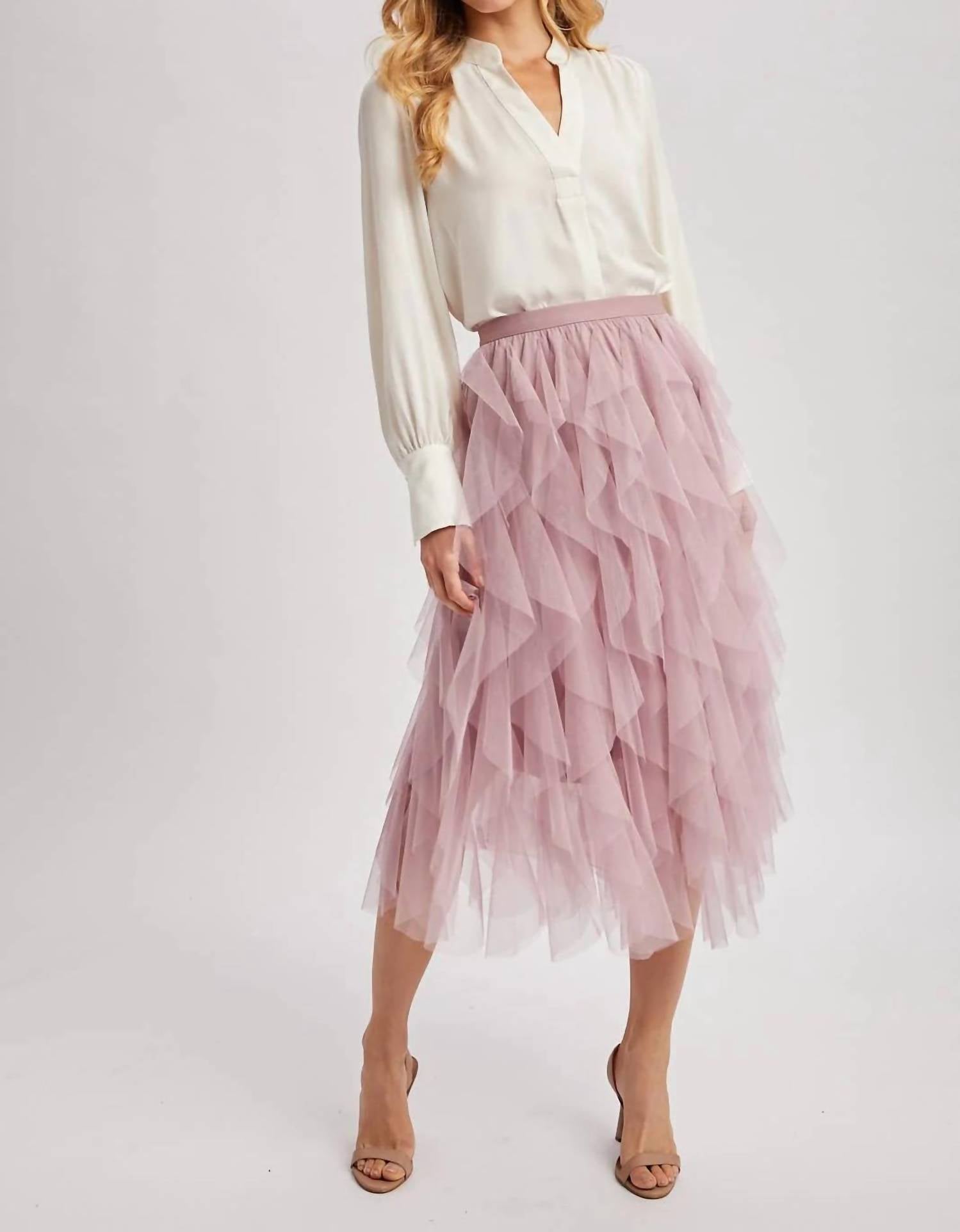 Bluivy - Spiral Ruffled Tulle Midi Skirt