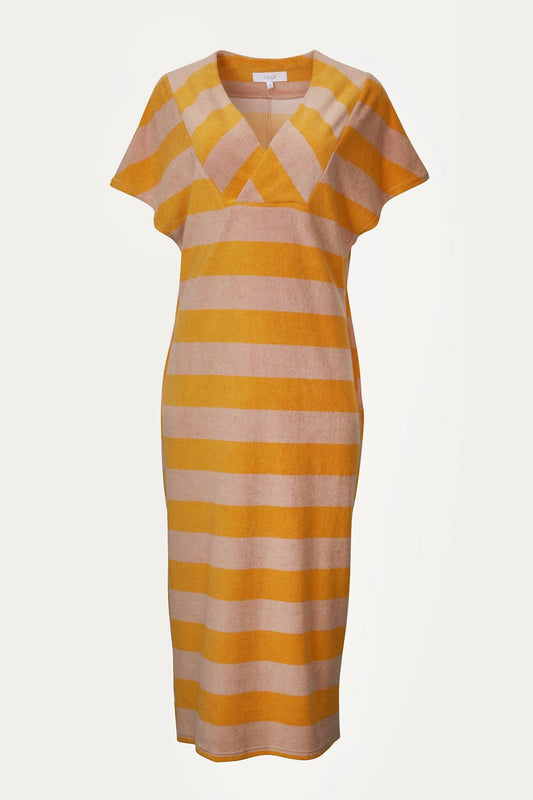 STRIPED COTTON-TERRY MAXI DRESS