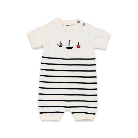 Viverano Organics - Kids' Sailboat Embroidered Knit Romper