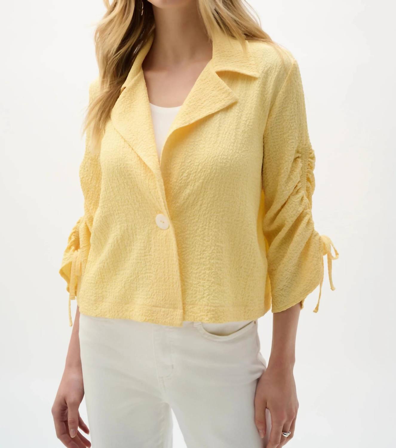 Joseph Ribkoff - Shirred Sleeves Boxy Blazer Jacket