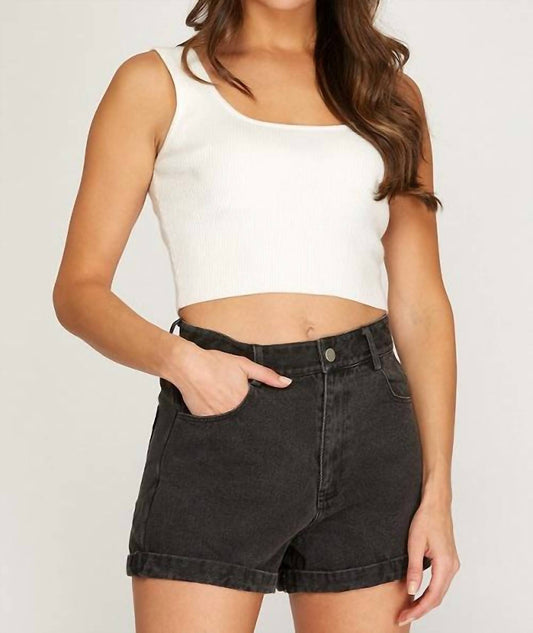 Woven High-Waist Denim Shorts