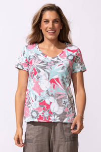 Escape - Floral V-Neck Tee