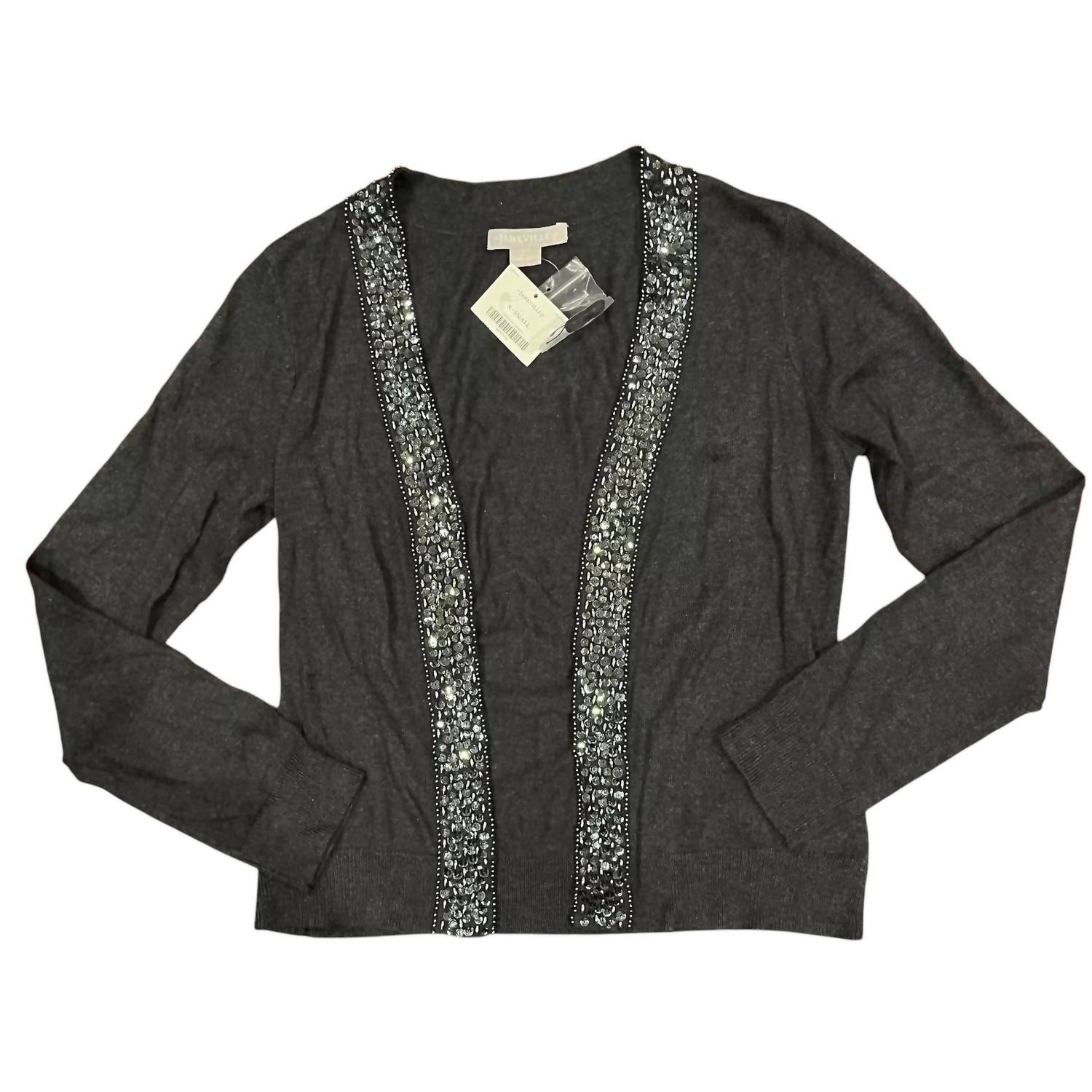 Janeville - Women's Beaded Trim Cashmere Cardigan