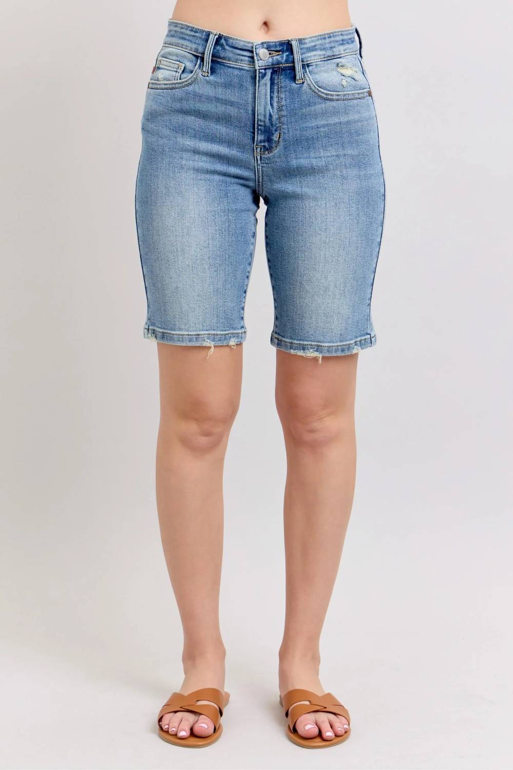 Judy Blue - Women's Charlene Vintage Wash Bermuda Denim Shorts