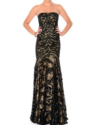 Precious Formals - Lace-and-sequins Overlay Strapless Gown