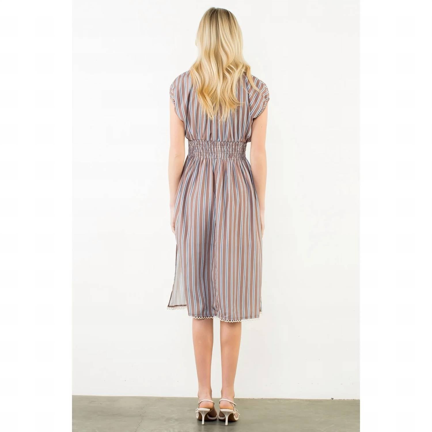 Thml - Striped Smocked Waist Short Sleeve Dress