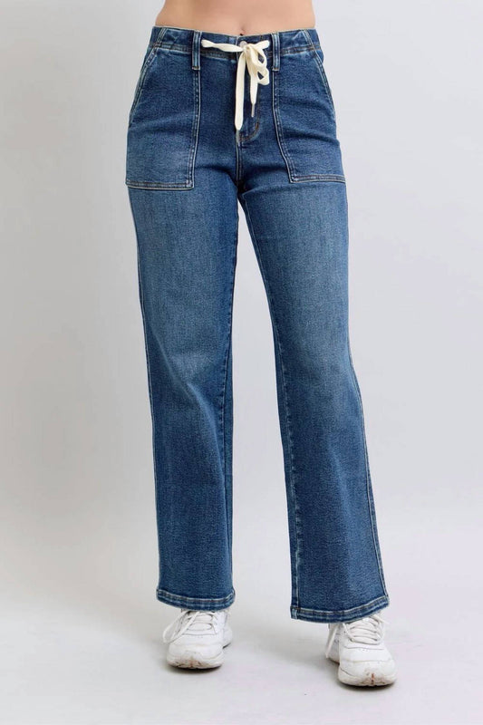 Judy Blue - High Waist Drawstring Wide Leg Jeans