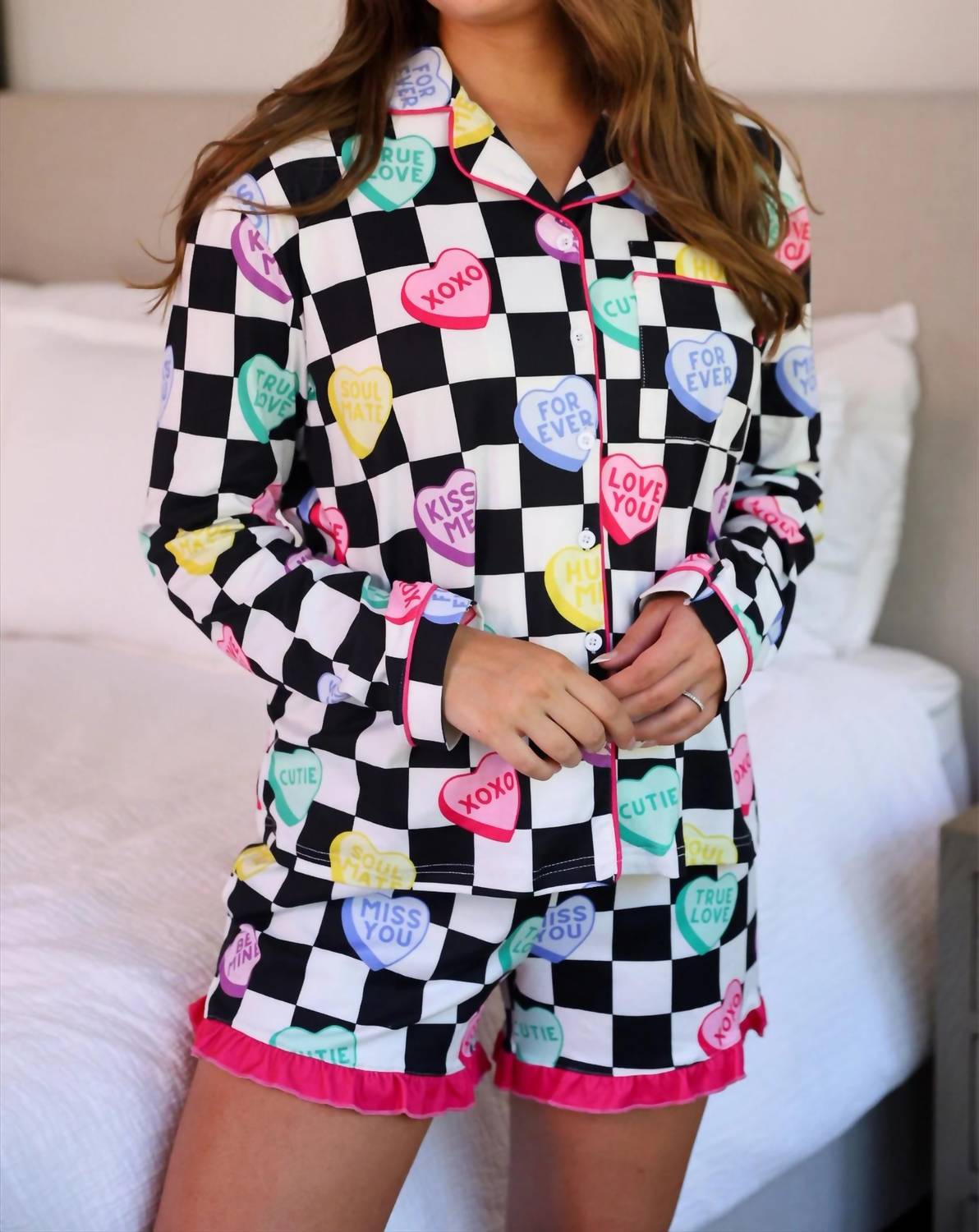 Jess Lea Conversation Ruffle Pajama Set in multi - women's sleepwear