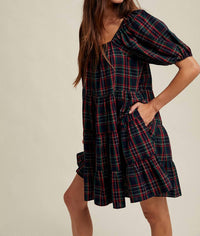 WISHLIST Tartan Plaid Mini Dress in navy - women's dress - alternate view