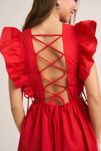Le Lis - Ruffle Sleeve Lace Up Dress