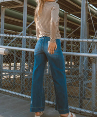 RISEN Pintuck Ankle Jeans in blue - women's jeans - detail view