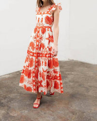 Moon River - Ruffle Sleeve Tiered Midi Dress