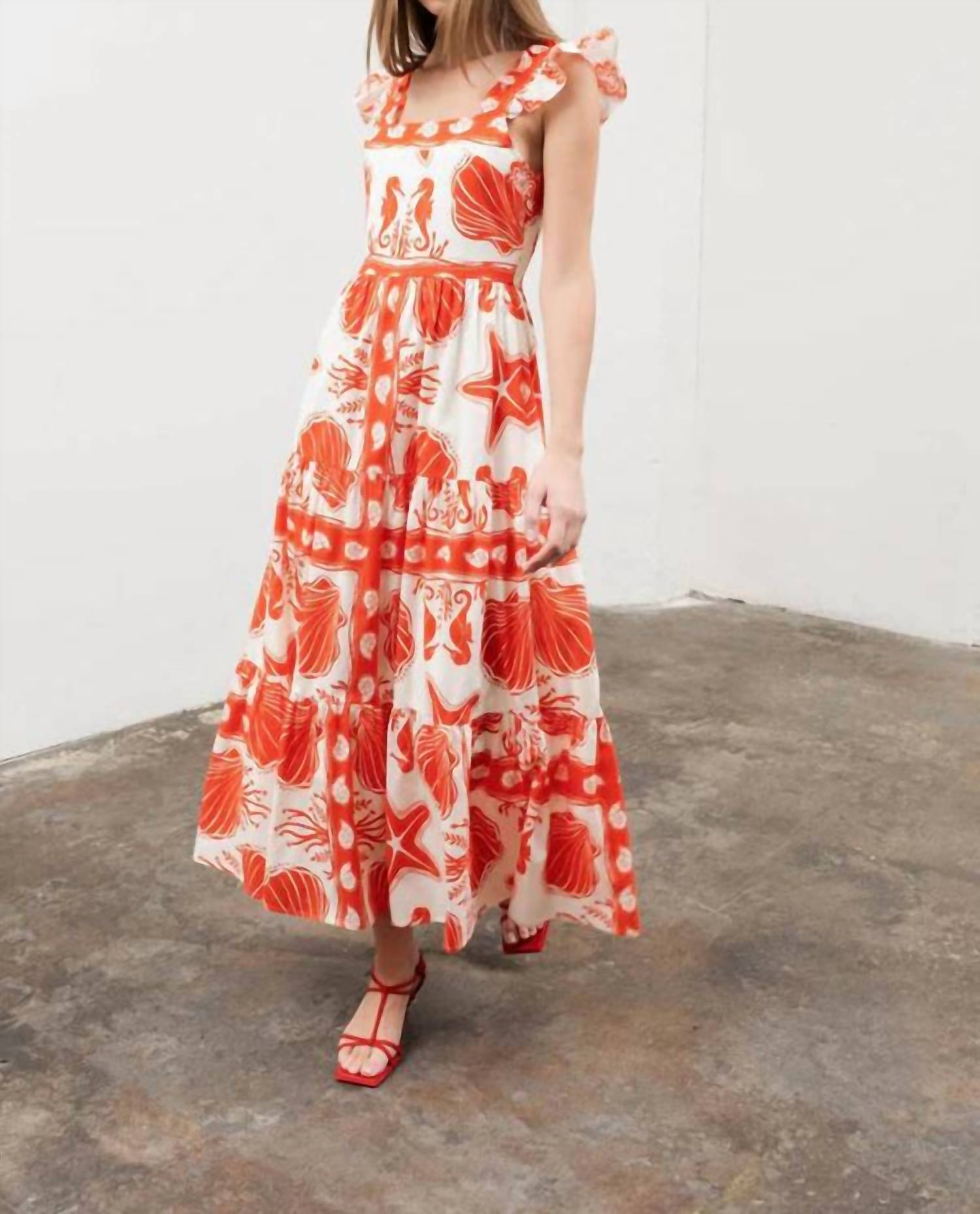 Moon River - Ruffle Sleeve Tiered Midi Dress