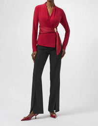 Joseph Ribkoff - Fitted Faux Wrap Long Sleeve Top