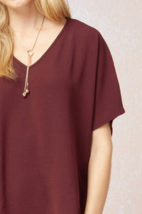 entro Solid V-neck Top in burgundy - women's blouse - view 4