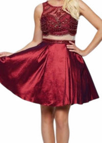 Last Dress - Crimson Jewelled Crop Dress