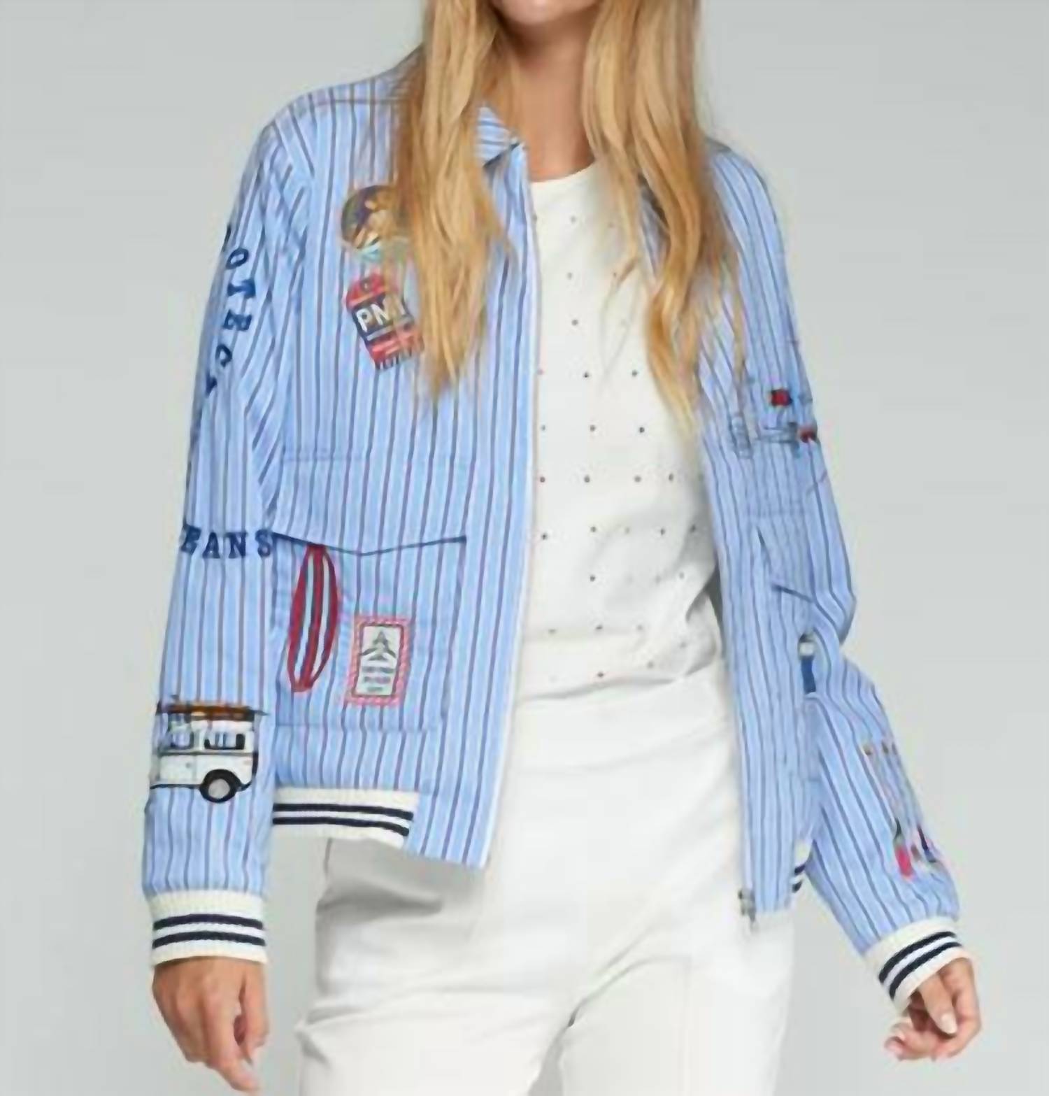 Vilagallo - Surf Embroidery Striped Bomber Jacket