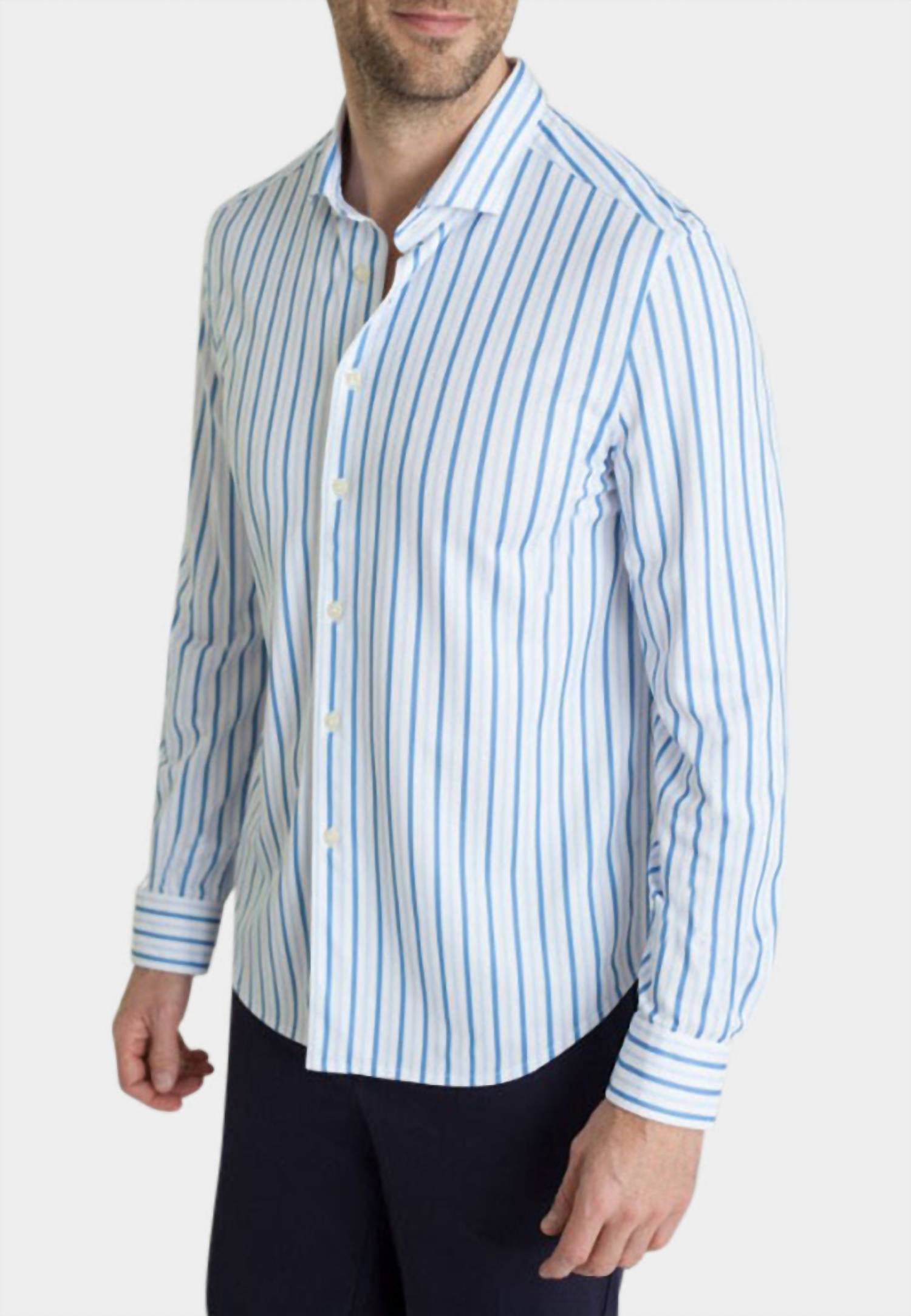 Buki Barrett Stripe Long Sleeve Tech Shirt in blue white - men's long sleeve top - view 5
