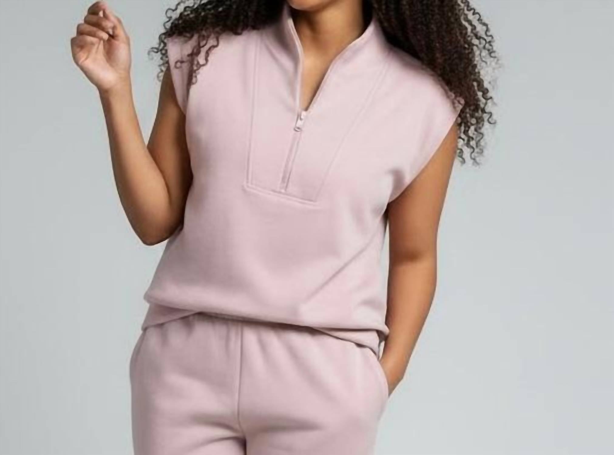 RAE MODE Alisha Luxe Quarter Zip Sweater Tank in mauve - women's sweater - view 6