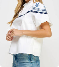 Strut & Bolt - Embroidered Puff Sleeve Top