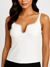 Maggy London - Embellished Sweetheart Neckline Scuba Crepe Top