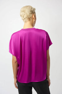 Joseph Ribkoff - V-neck Short Sleeve Boxy Satin Top