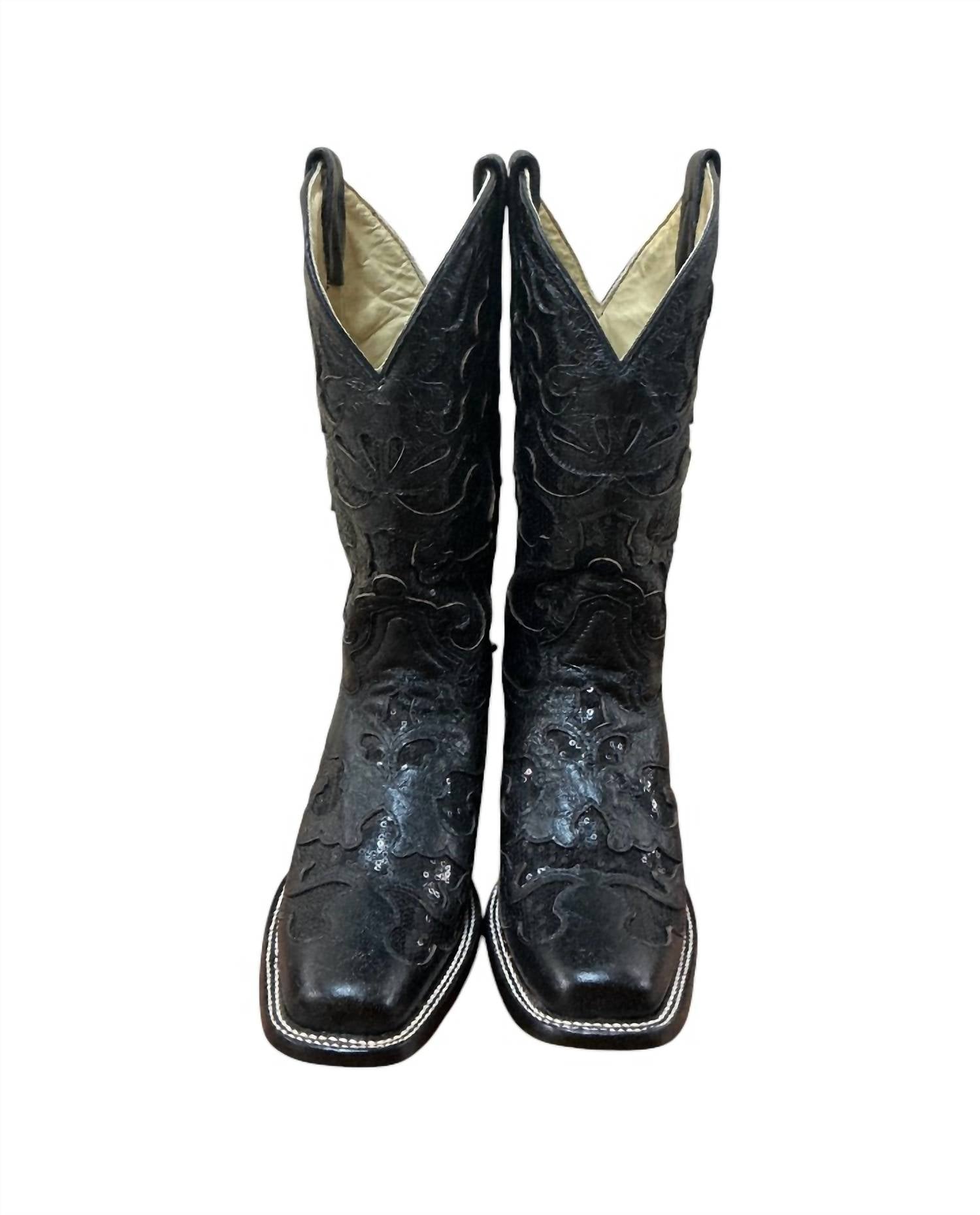 Corral Women's Sequin Inlay Boot in black - women's shoe - detail view