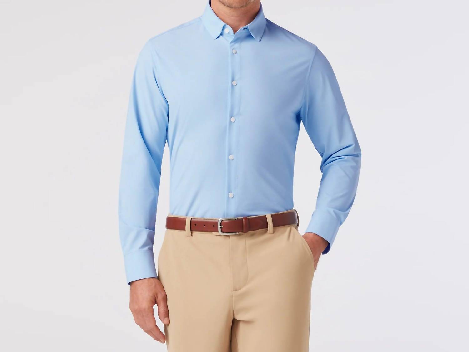 Mizzen + Main Leeward Trim Fit Long Sleeve Dress Shirt in light blue straton check - men's shirt